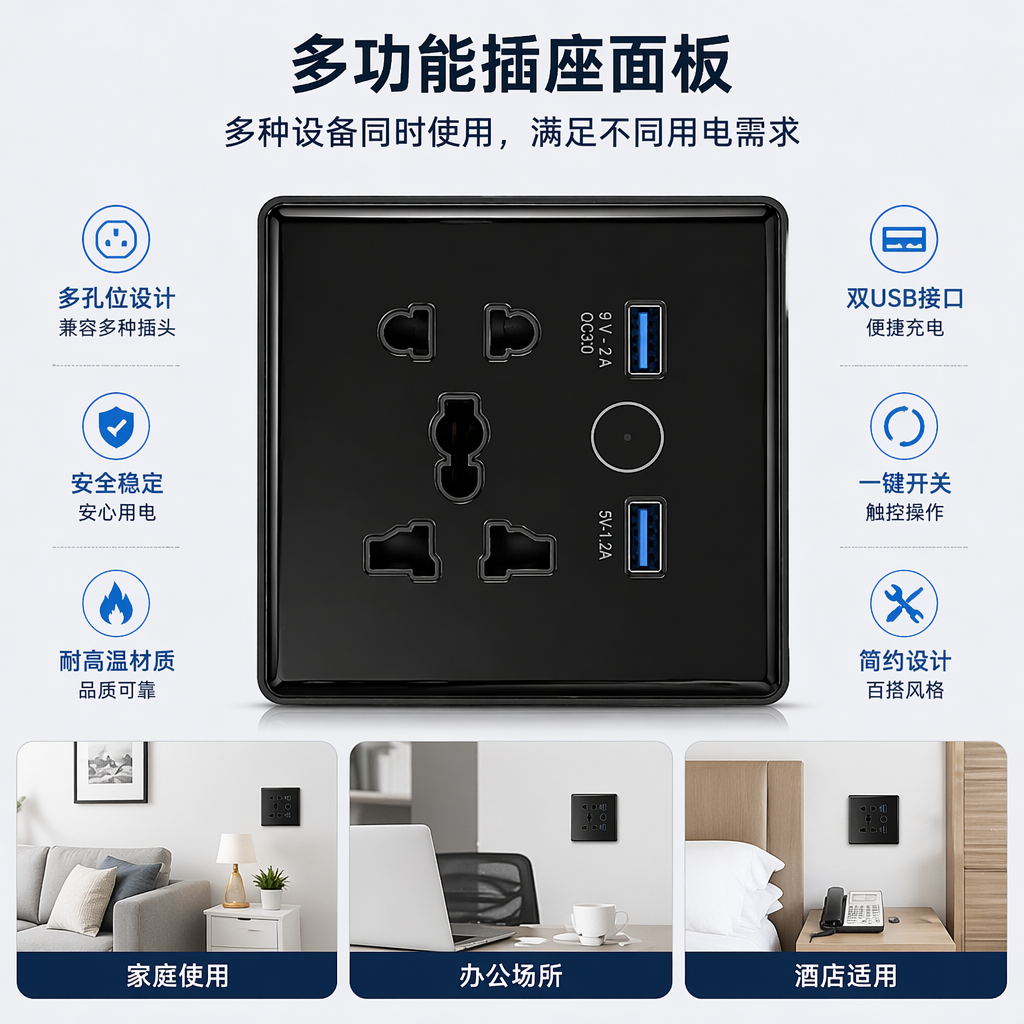 LINIER智能开关 一开多功能5孔+双USB 家用墙壁开关 支持HomeKit，matter，米家等软件 外贸专供
