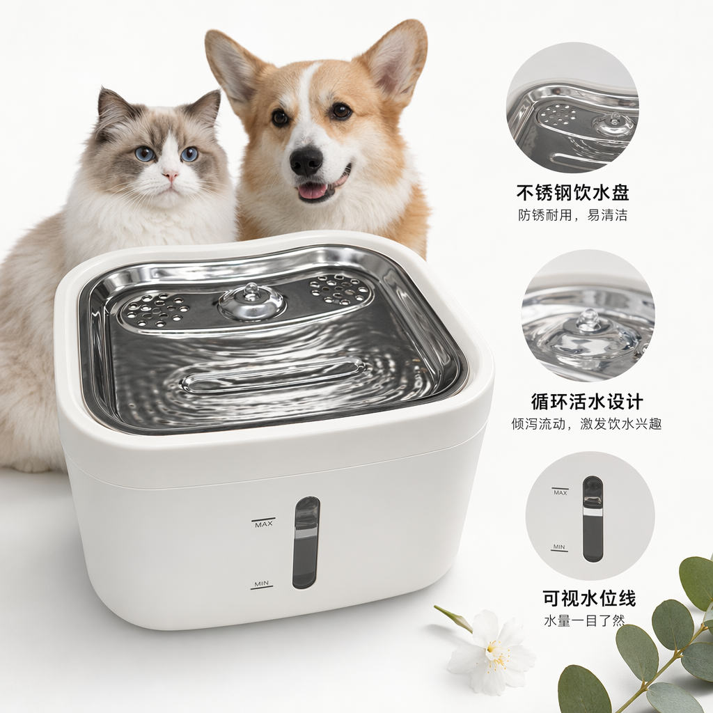 White pet water dispenser made of food-grade PP material, silent and constant pressure, suitable for both cats and dogs