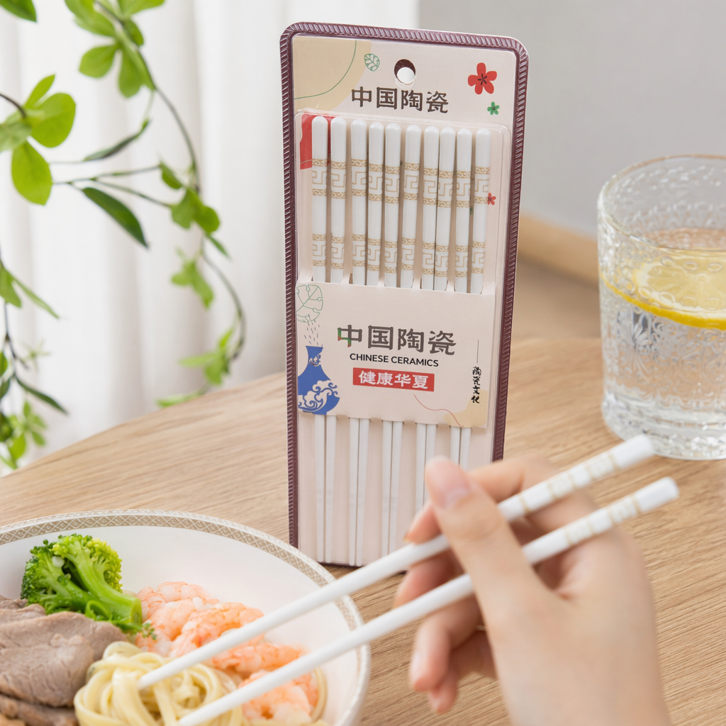White ceramic chopsticks set, home anti-slip, high-temperature resistant and simple style tableware gift box details Picture