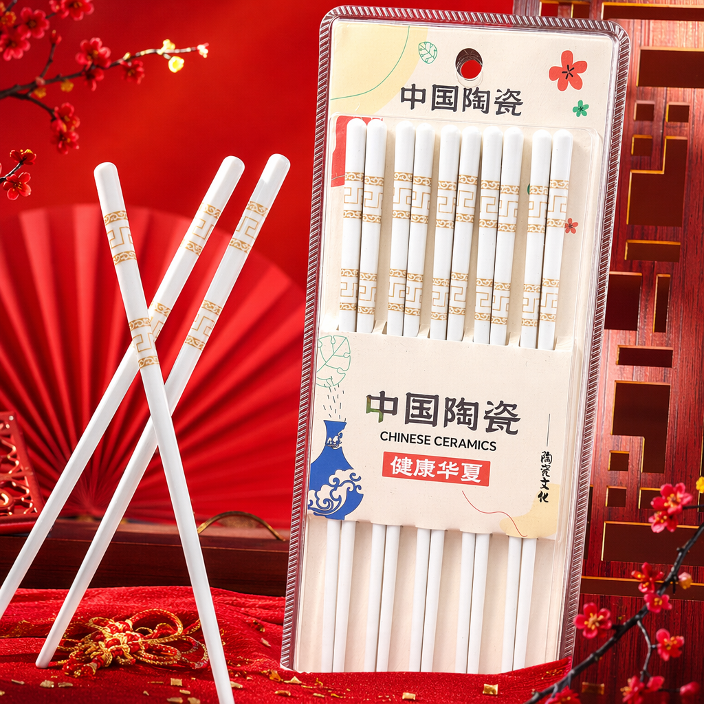 White ceramic chopsticks set, home anti-slip, high-temperature resistant and simple style tableware gift box Specification image