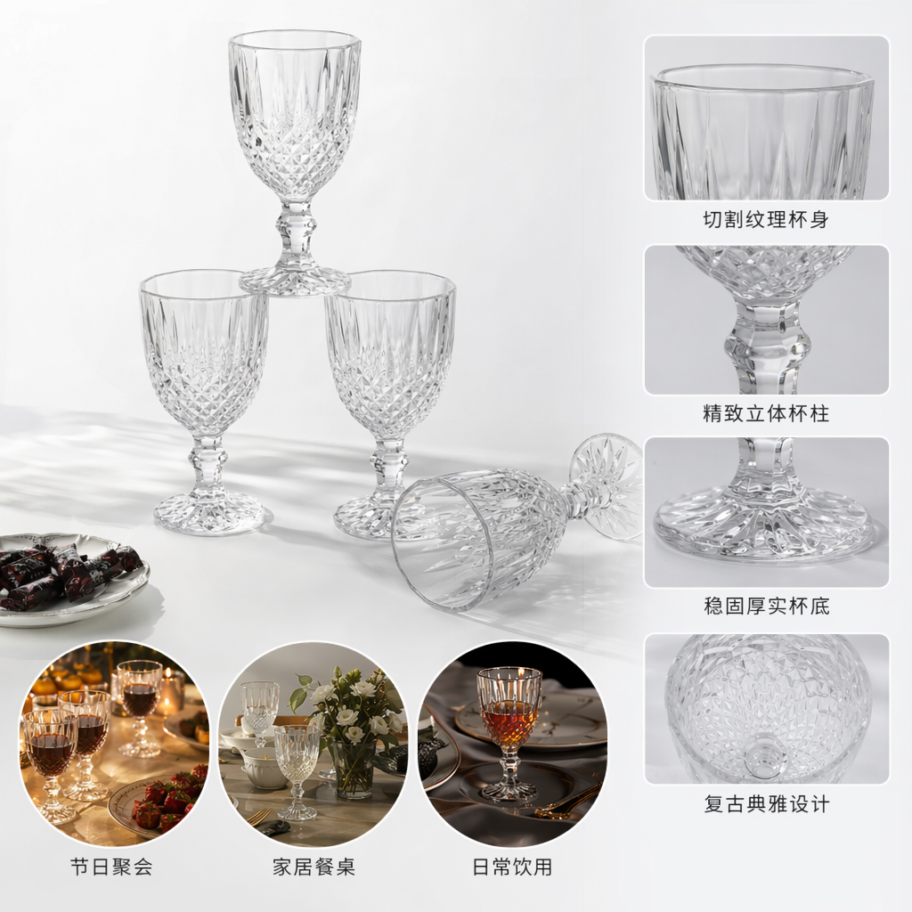 透明水晶高脚杯 无铅玻璃酒杯家用宴会红酒杯套装
