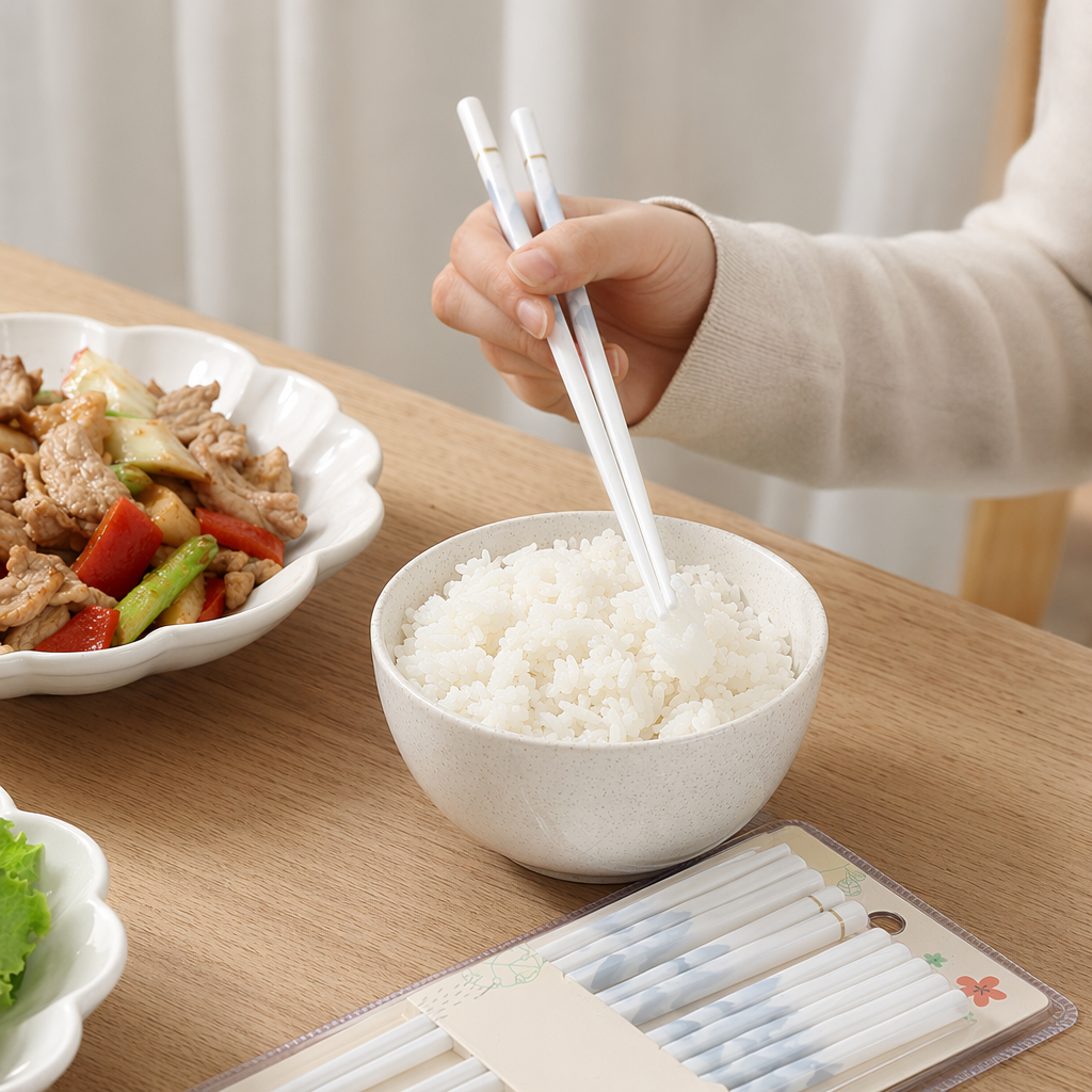 White ceramic chopsticks set, exquisite anti-slip household eco-friendly tableware gift box details Picture
