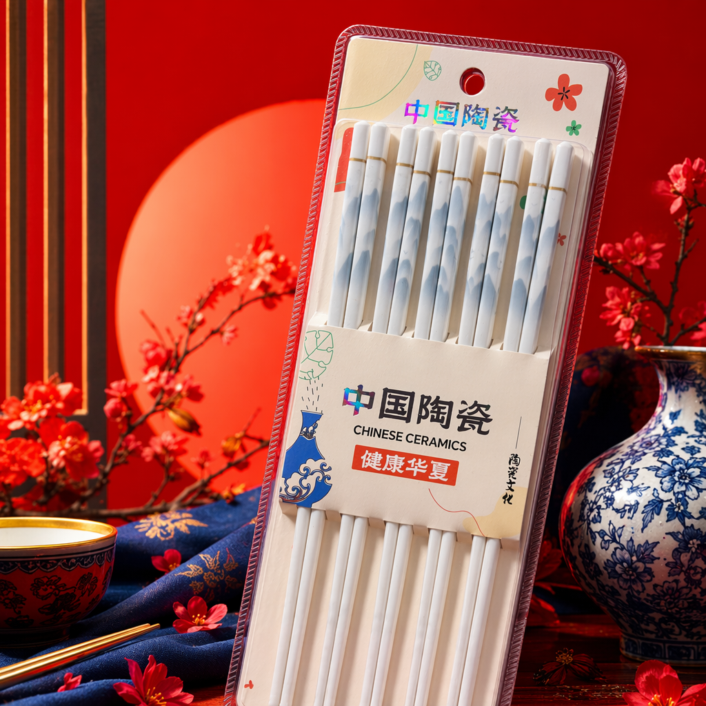 White ceramic chopsticks set, exquisite anti-slip household eco-friendly tableware gift box Specification image