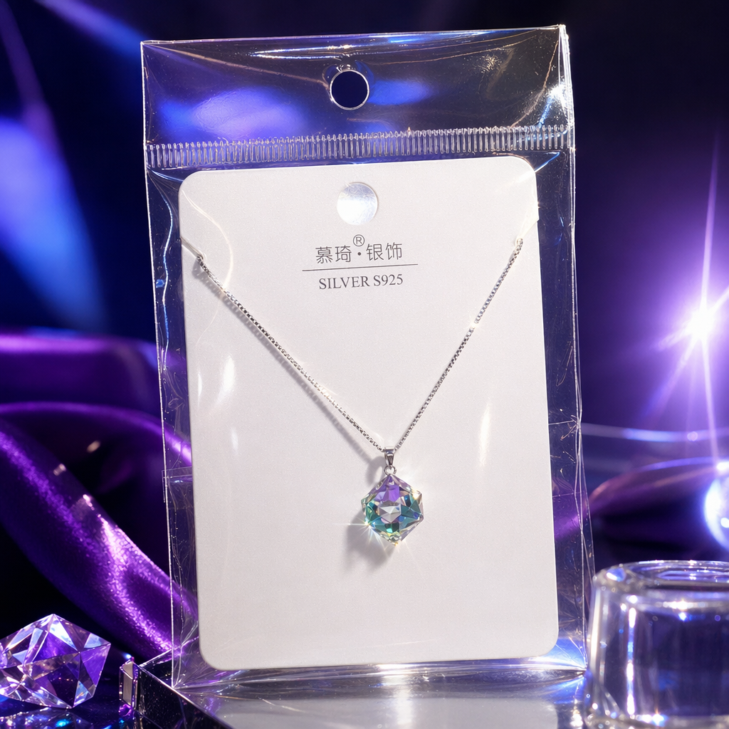 قلادة فضية مع قلادة الكريستال الملونة Specification image