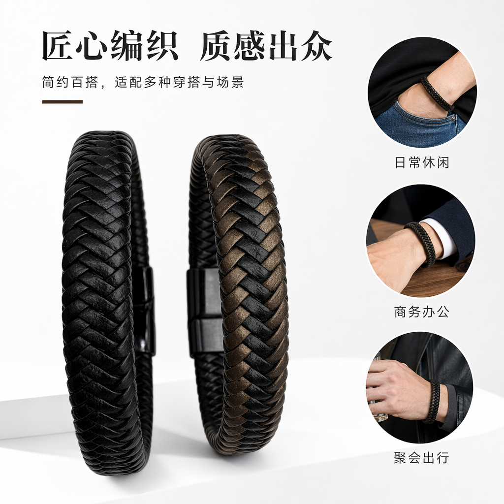钛钢材质水晶手工串手链 男士简约时尚饰品手串