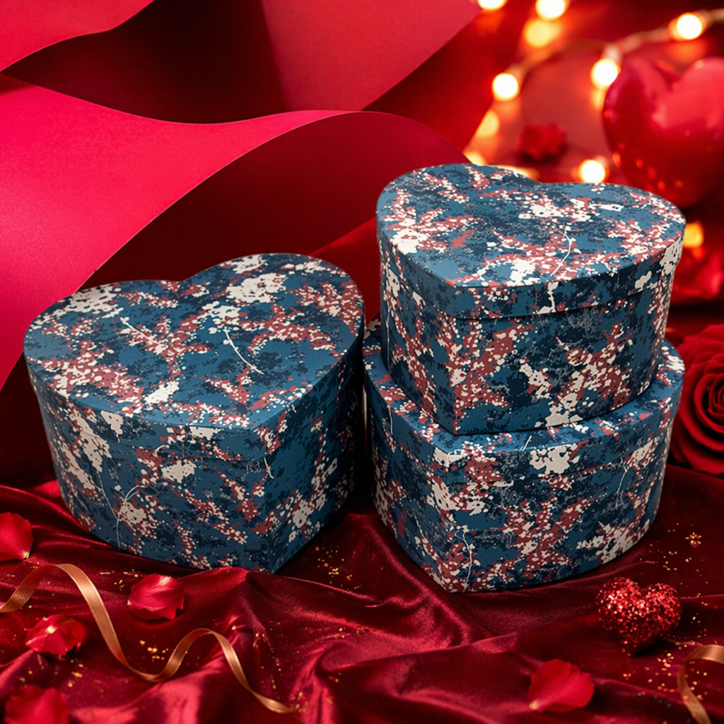 Blue, white and red patterned heart-shaped gift box creative festival gift packaging box Specification image