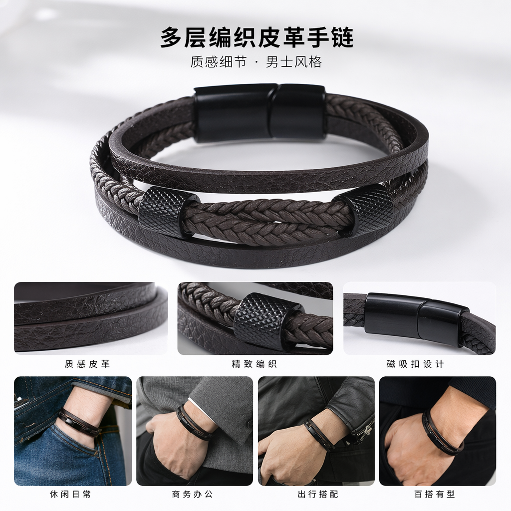 A brown woven leather bracelet is a simple, fashionable and versatile accessory for women