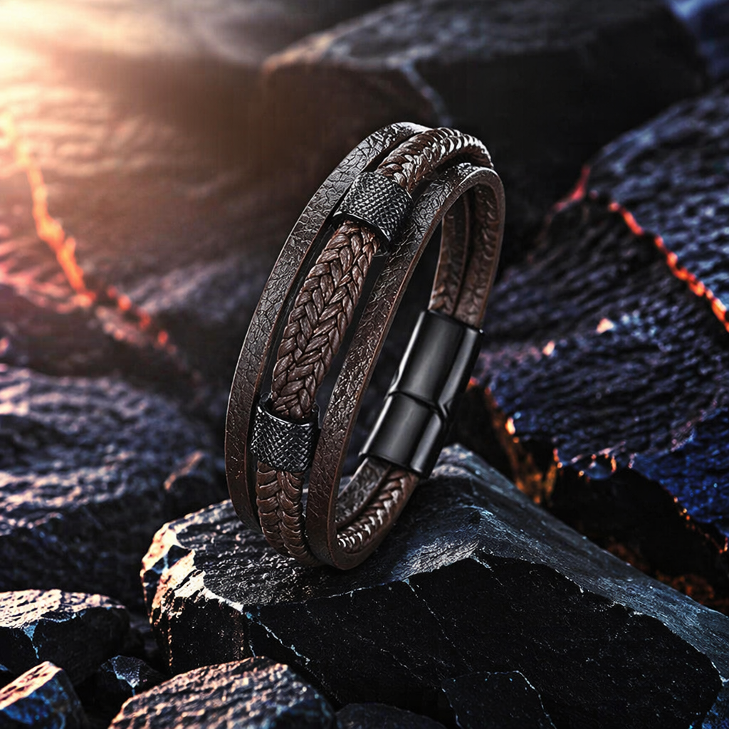 A brown woven leather bracelet is a simple, fashionable and versatile accessory for women Specification image