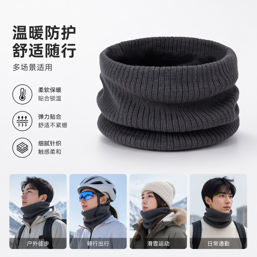 灰色针织围脖秋冬保暖百搭女士男士通用