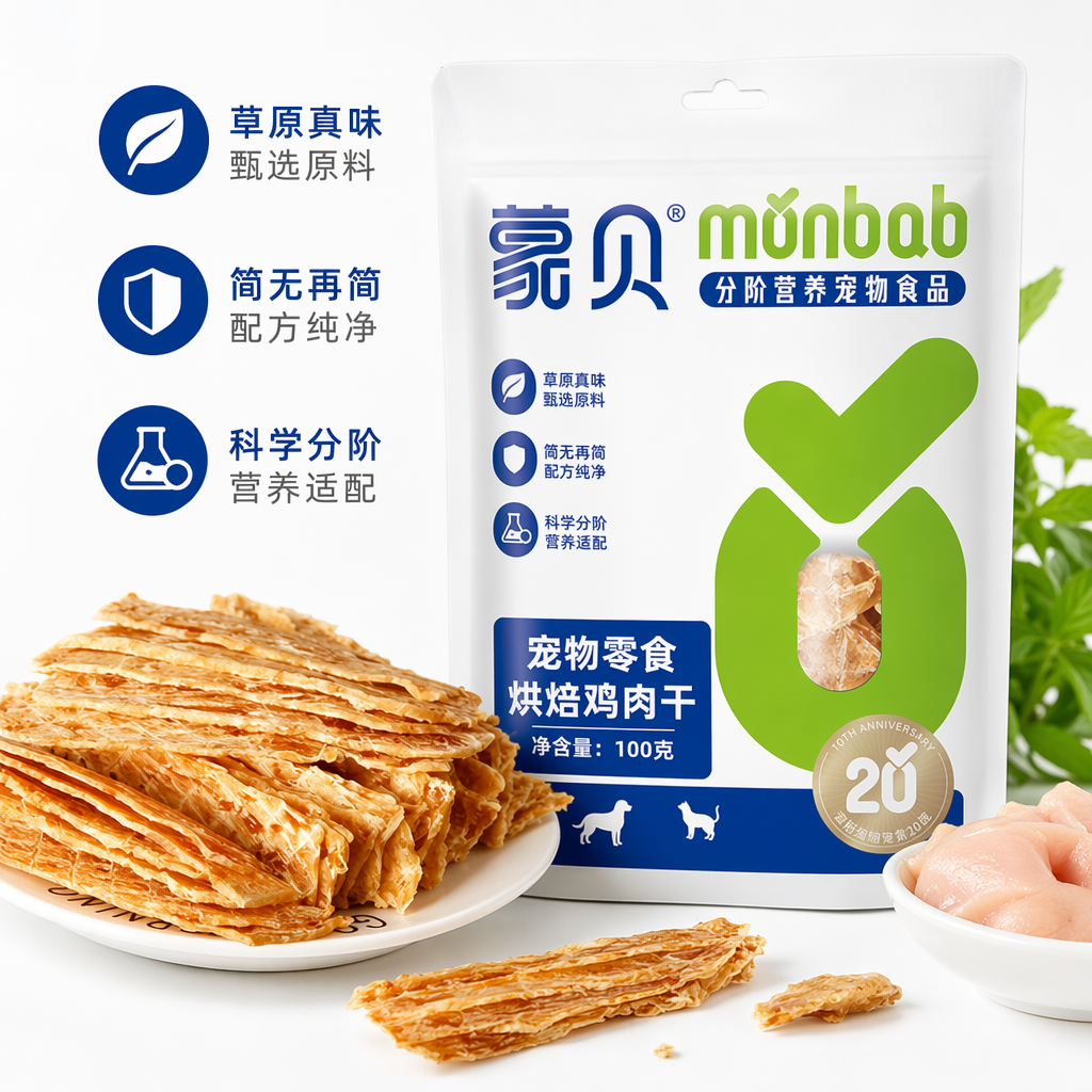 蒙贝分阶营养鸡肉干宠物零食包装袋180g绿色标识