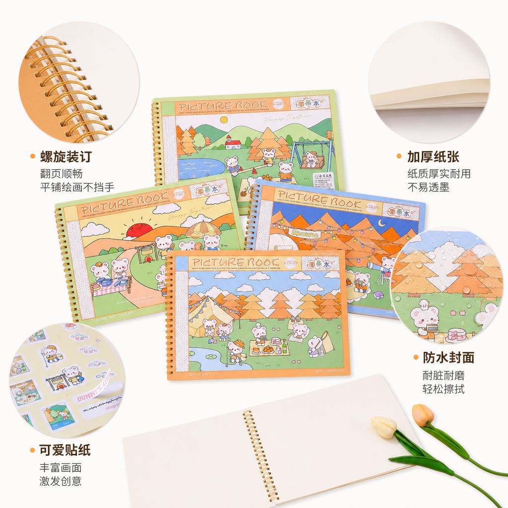 彩色螺旋装订图画本A4加厚纸张儿童绘画本练习本