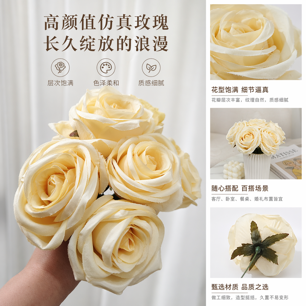 淡黄色玫瑰花束鲜花配送生日情人节通用款