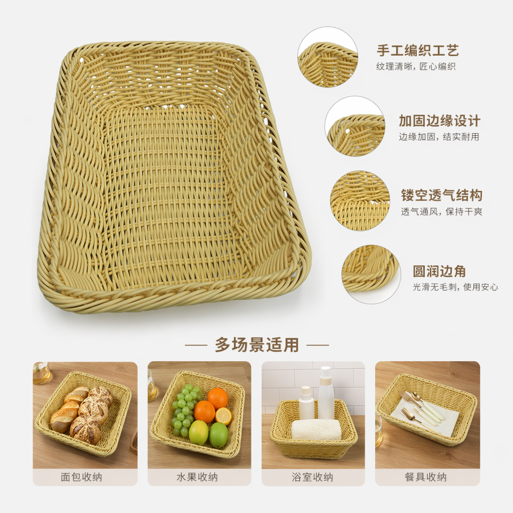 黄色编织篮家用收纳篮客厅卧室储物篮藤编风手工编织