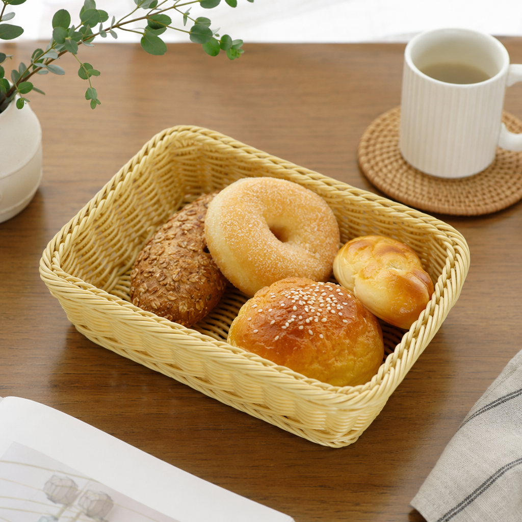 Yellow woven basket, home storage basket, living room and bedroom storage basket, hand-woven in rattan style details Picture