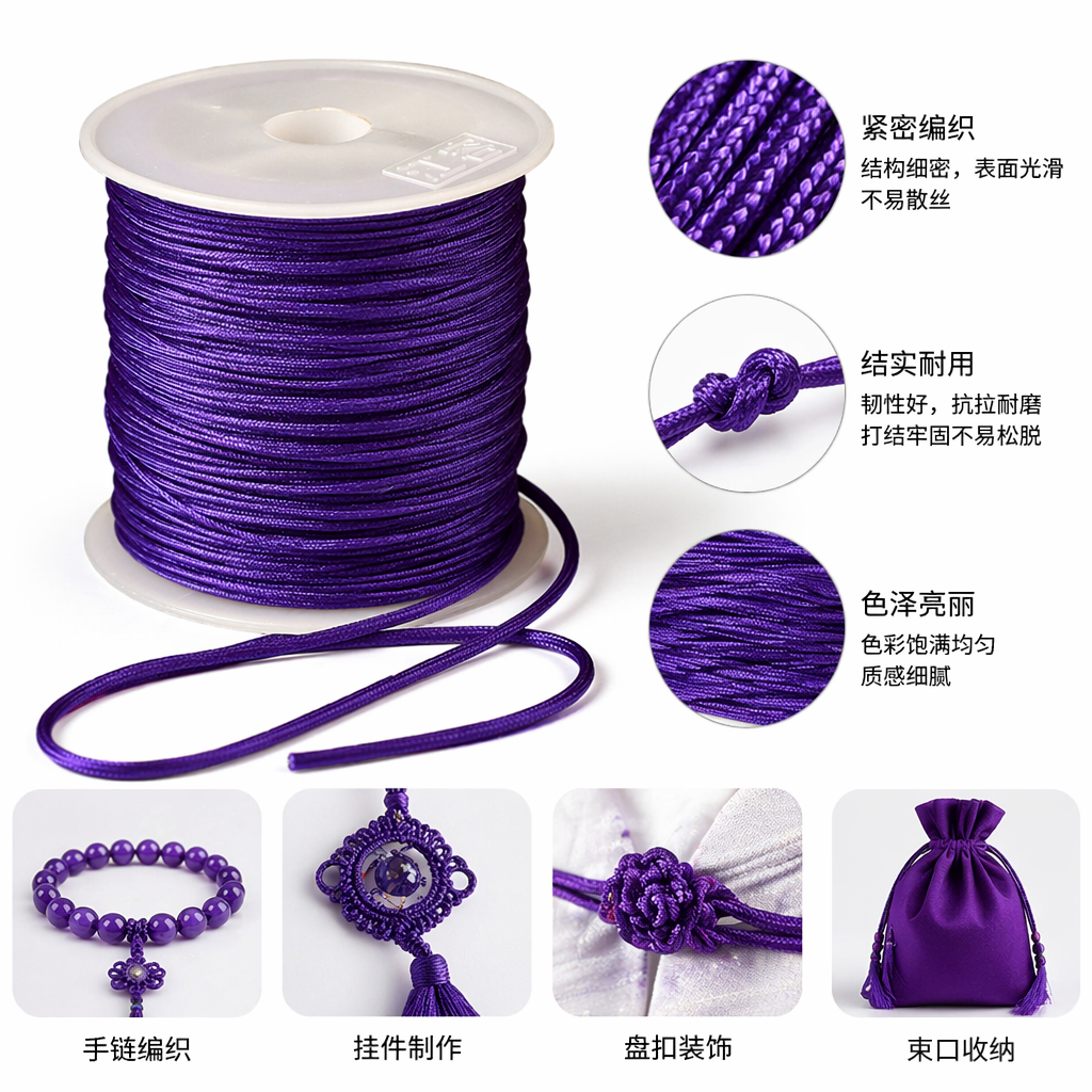 紫色细绳卷 手工编织装饰绳 DIY手工材料玉线