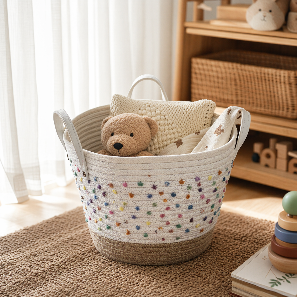 White woven basket set, home storage basket, multi-functional storage basket, Nordic-style living room and bedroom details Picture