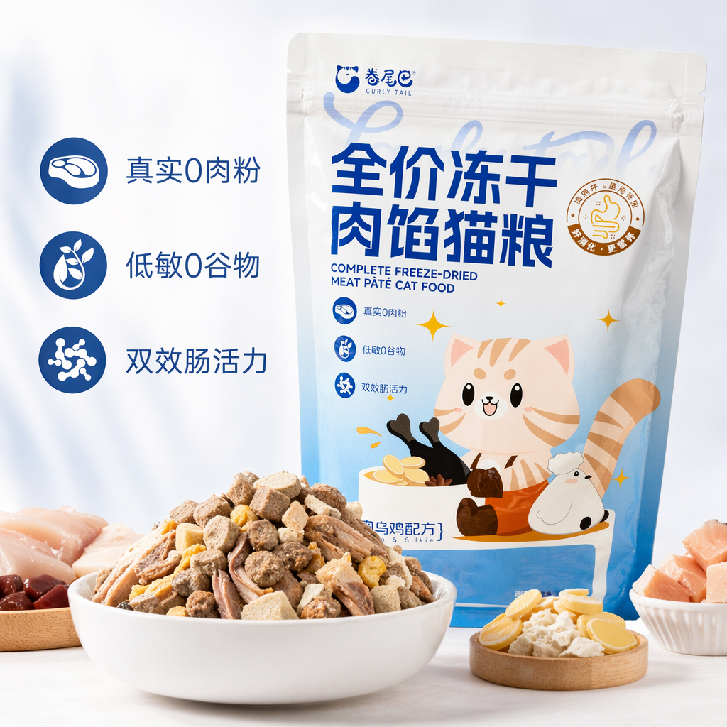 全价冻干鸡肉乌鸡配方 卷尾巴袋装无谷高蛋白猫粮 营养均衡