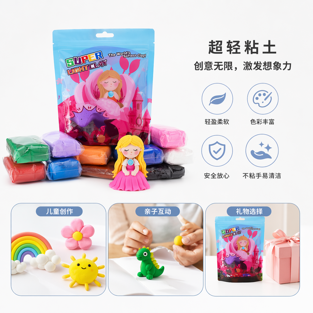 彩色包装袋超级轻粘土儿童益智手工DIY玩具套装图