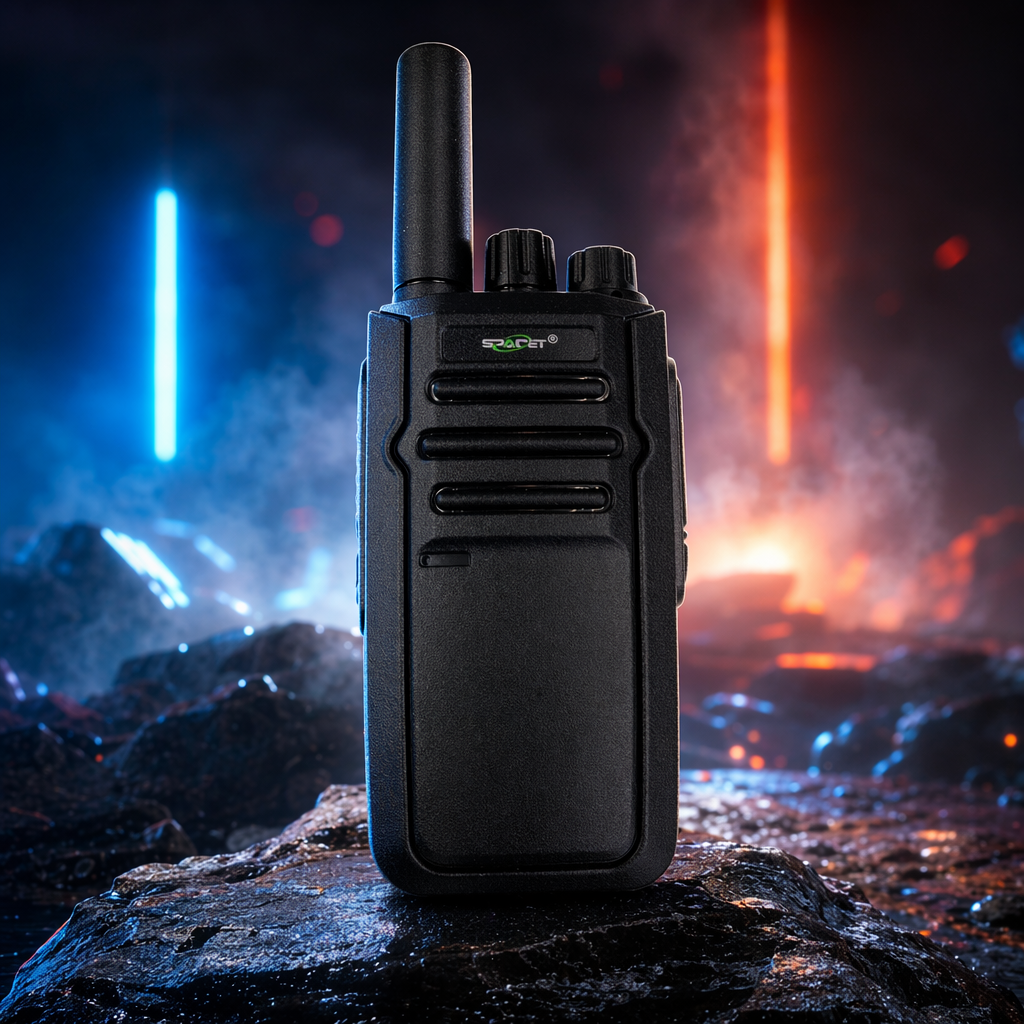 The Soundpad A13 black walkie-talkie with a metal body offers an extremely strong signal, specifically designed for outdoor construction site patrols Specification image