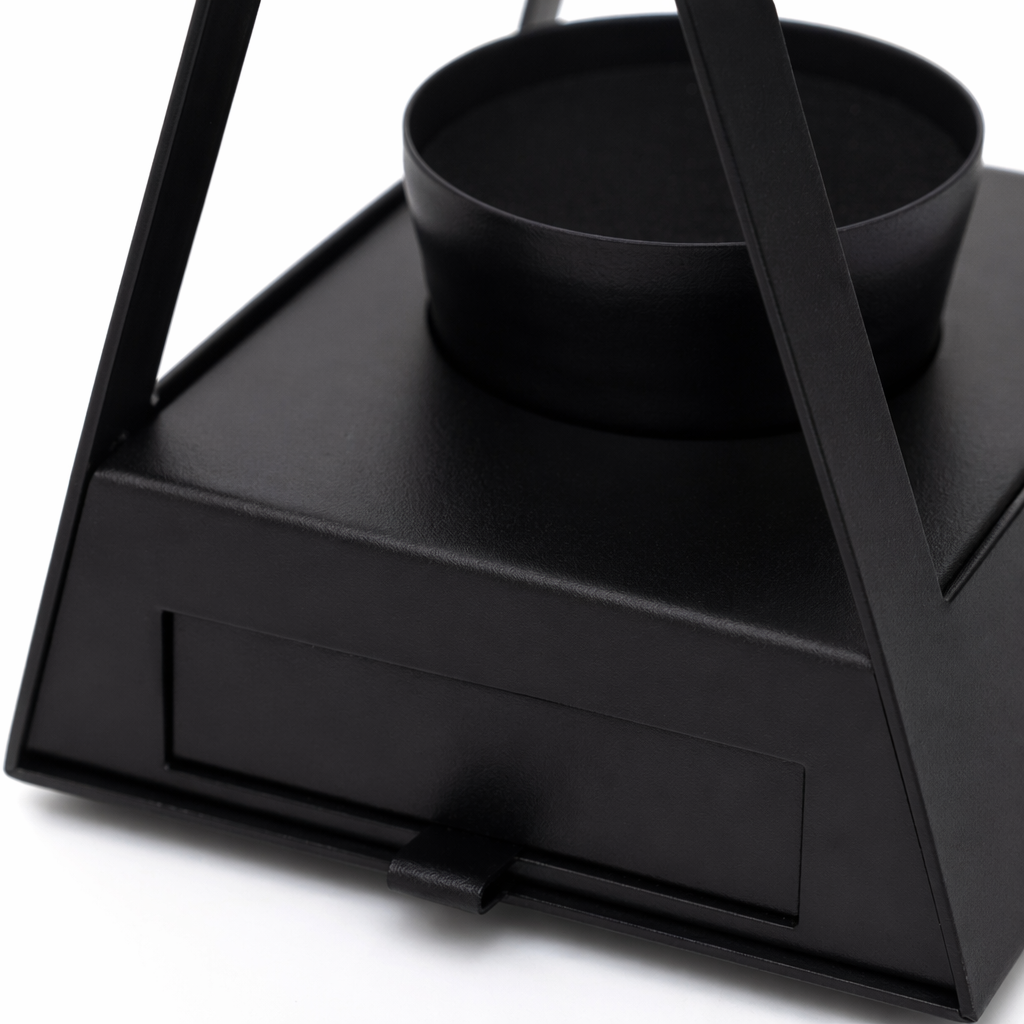Black geometric-shaped display stand with a metallic texture, simple and modern home desktop storage stand Application Scenario