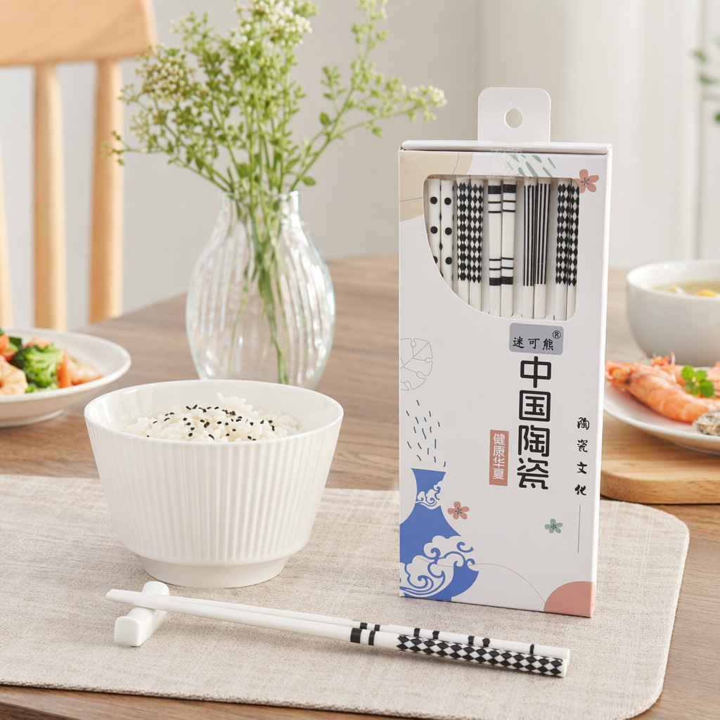 White packaging box ceramic chopsticks home anti-slip and simple tableware set details Picture