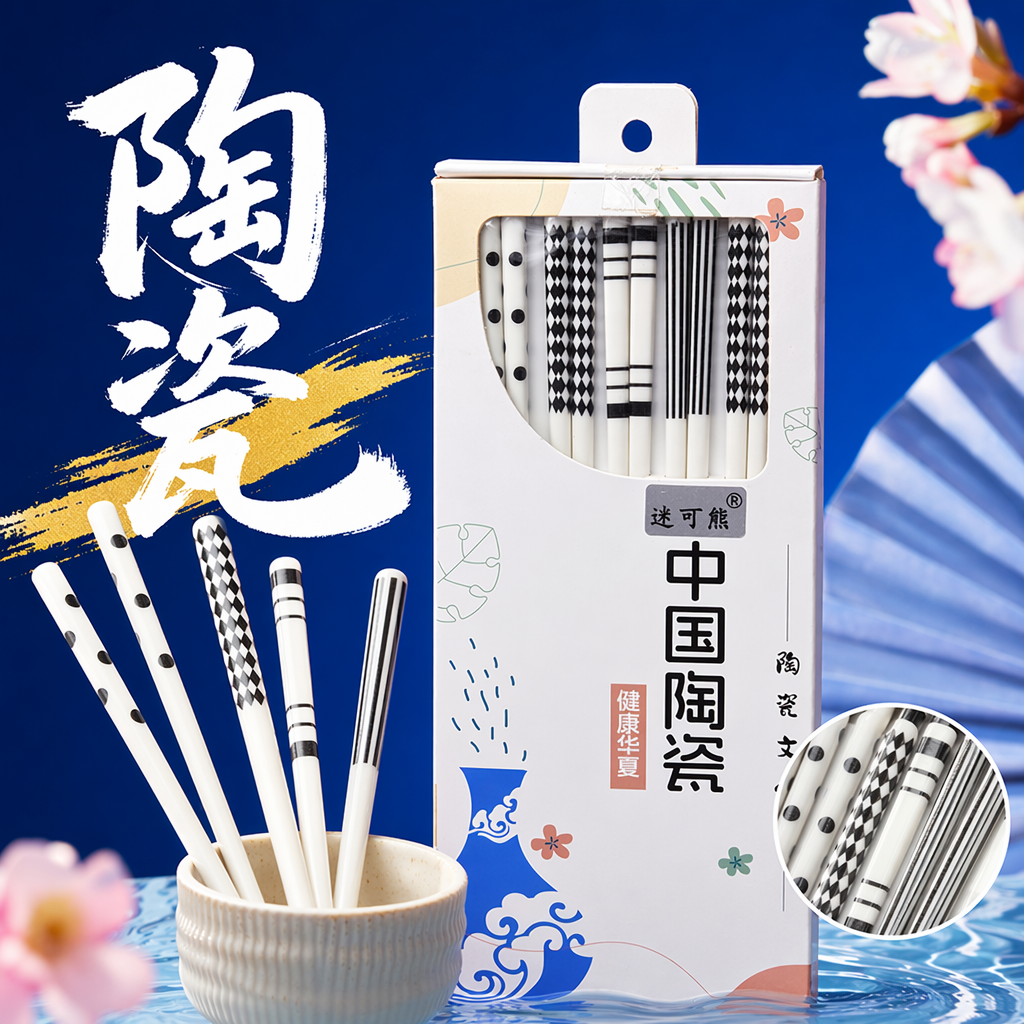 White packaging box ceramic chopsticks home anti-slip and simple tableware set Specification image