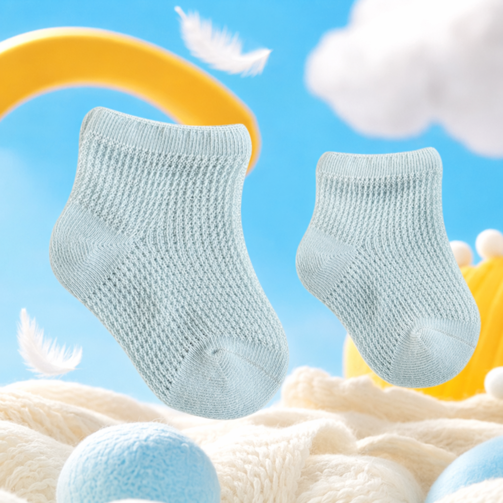 Light blue knitted baby socks, pure cotton soft and anti-slip newborn socks Specification image
