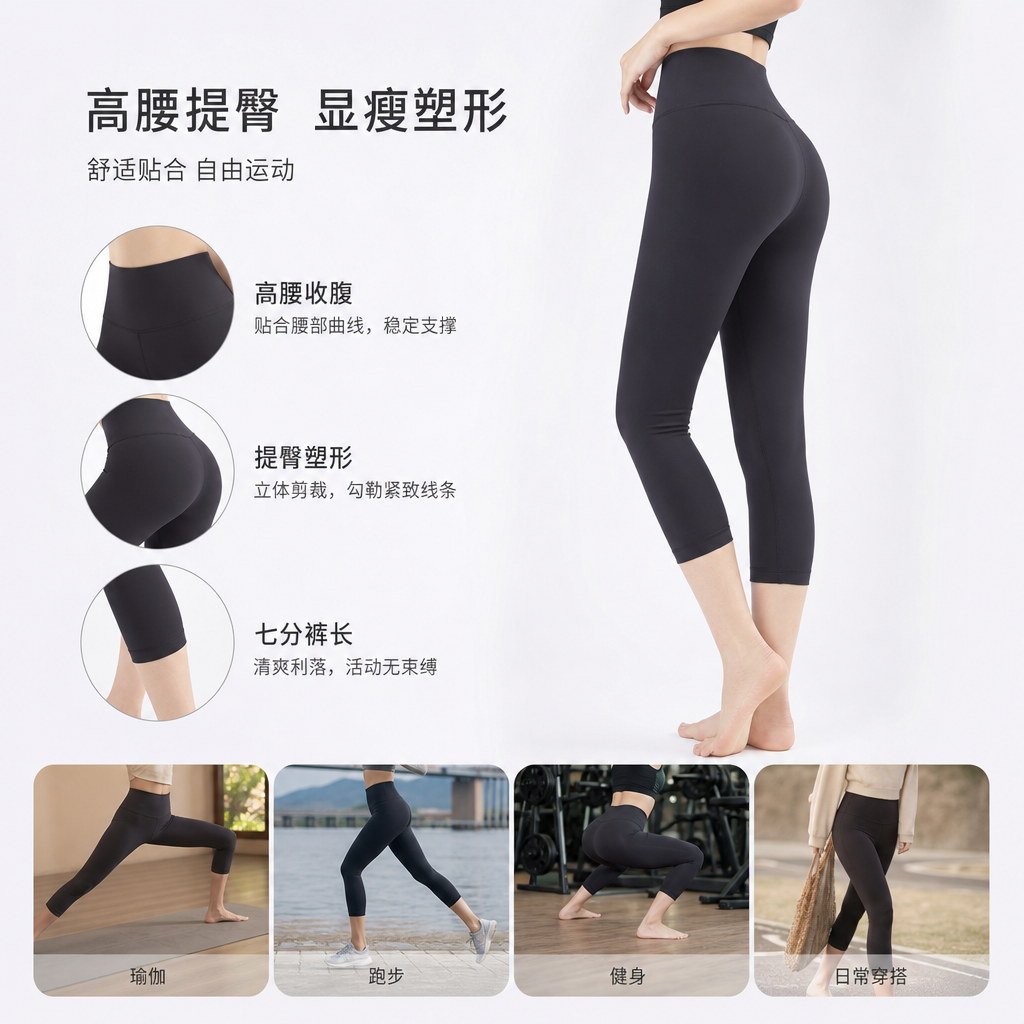 石墨灰高腰提臀瑜伽裤女修身弹力健身运动裤