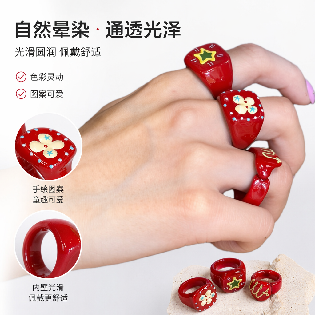 红色卡通戒指 手饰时尚个性饰品