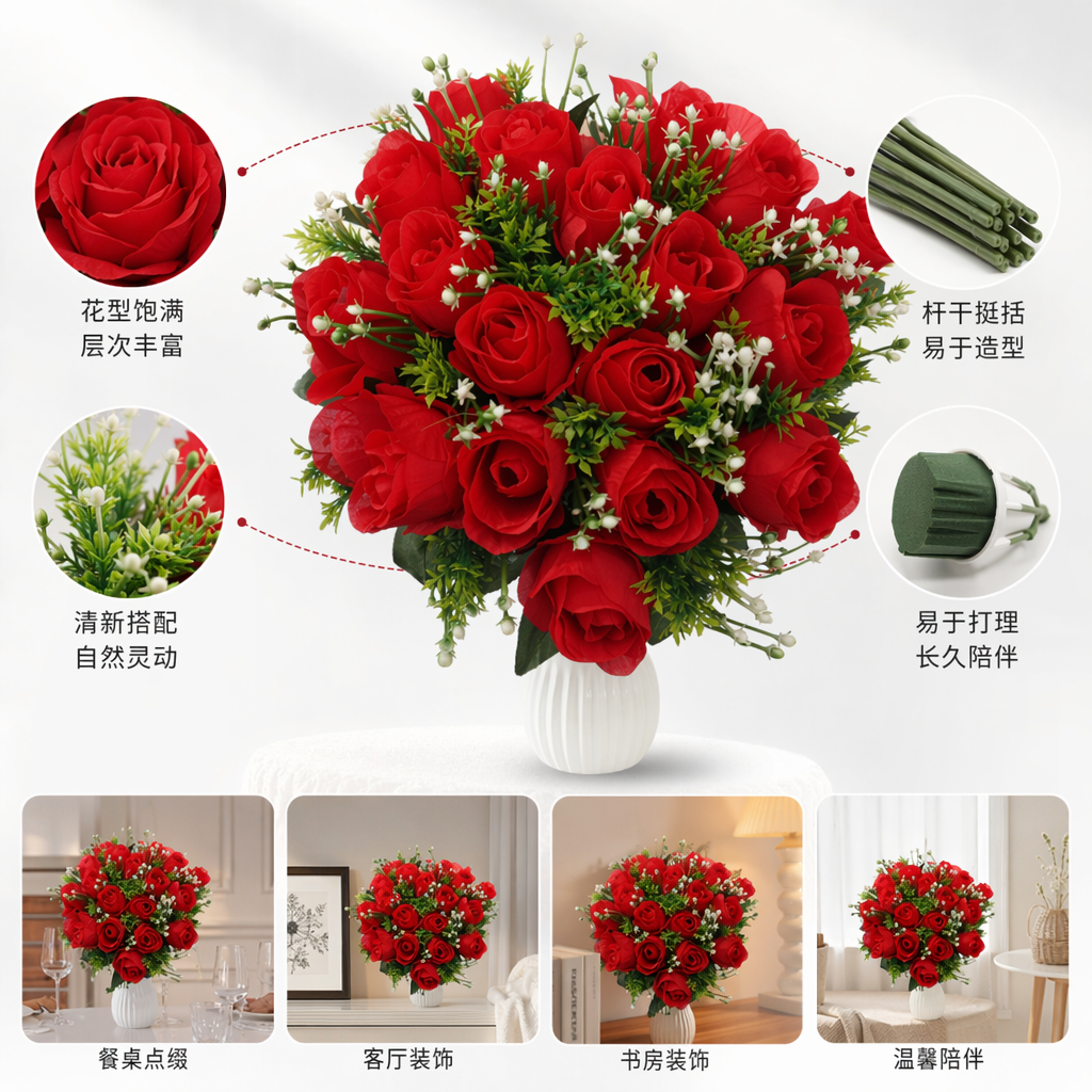 红色玫瑰花束99枝情人节生日鲜花配送全国包邮图