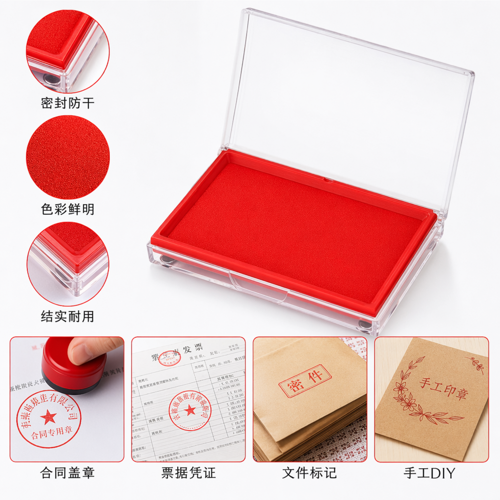 红色印台 印泥印章专用 高显色速干印台办公文具