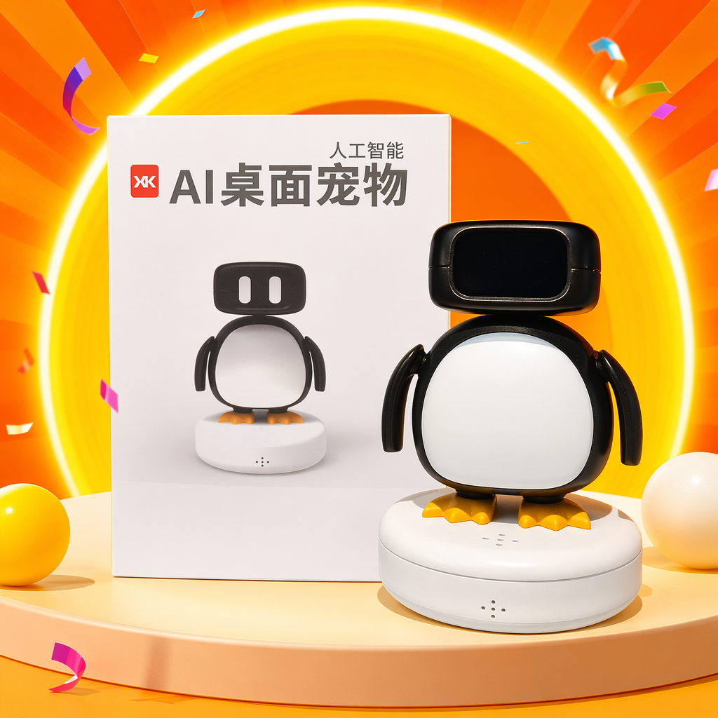 Black and white penguin-shaped AI desktop pet smart interactive cute pet office decoration Specification image