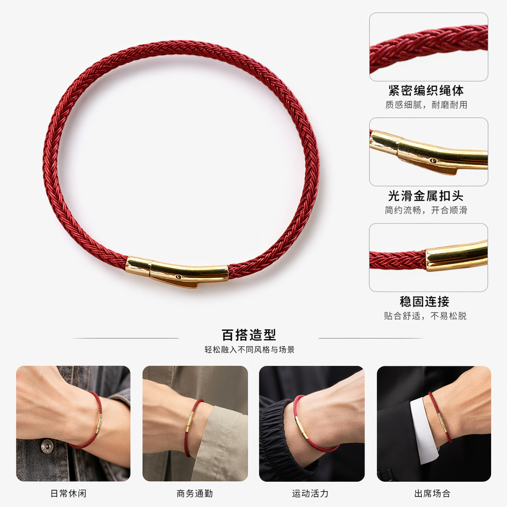 红色编织绳手链 时尚简约男女通用情侣款
