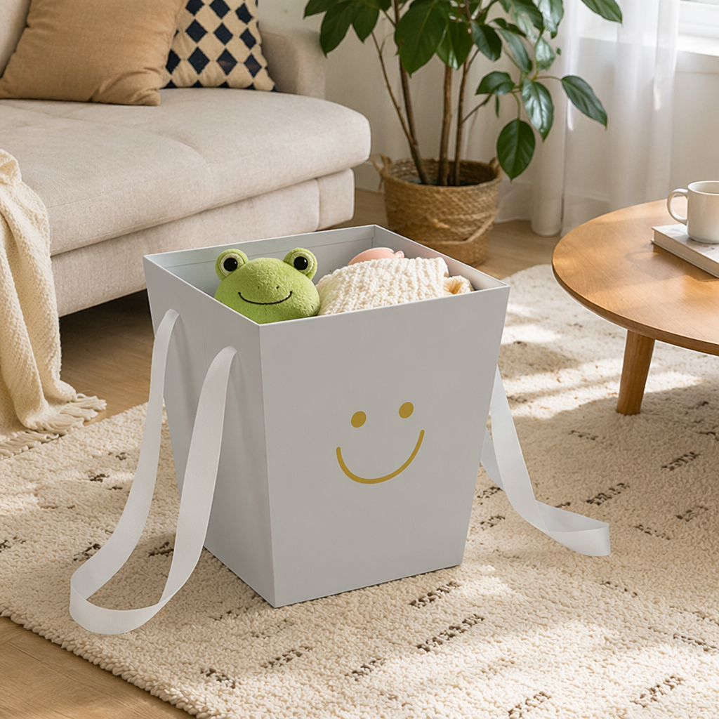 White smiling face gift box, thickened and firm paper art gift box, festival birthday gift details Picture