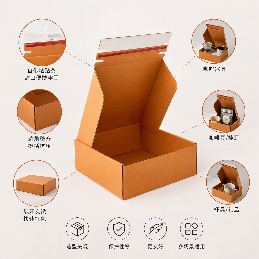 咖啡色拉链飞机盒 硬质加厚快递包装盒 礼品收纳盒