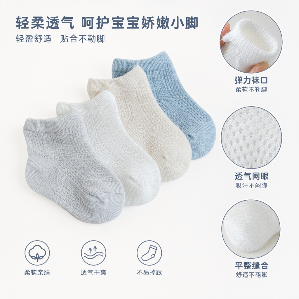 四双浅色针织短袜 纯棉透气吸汗男女同款基础款