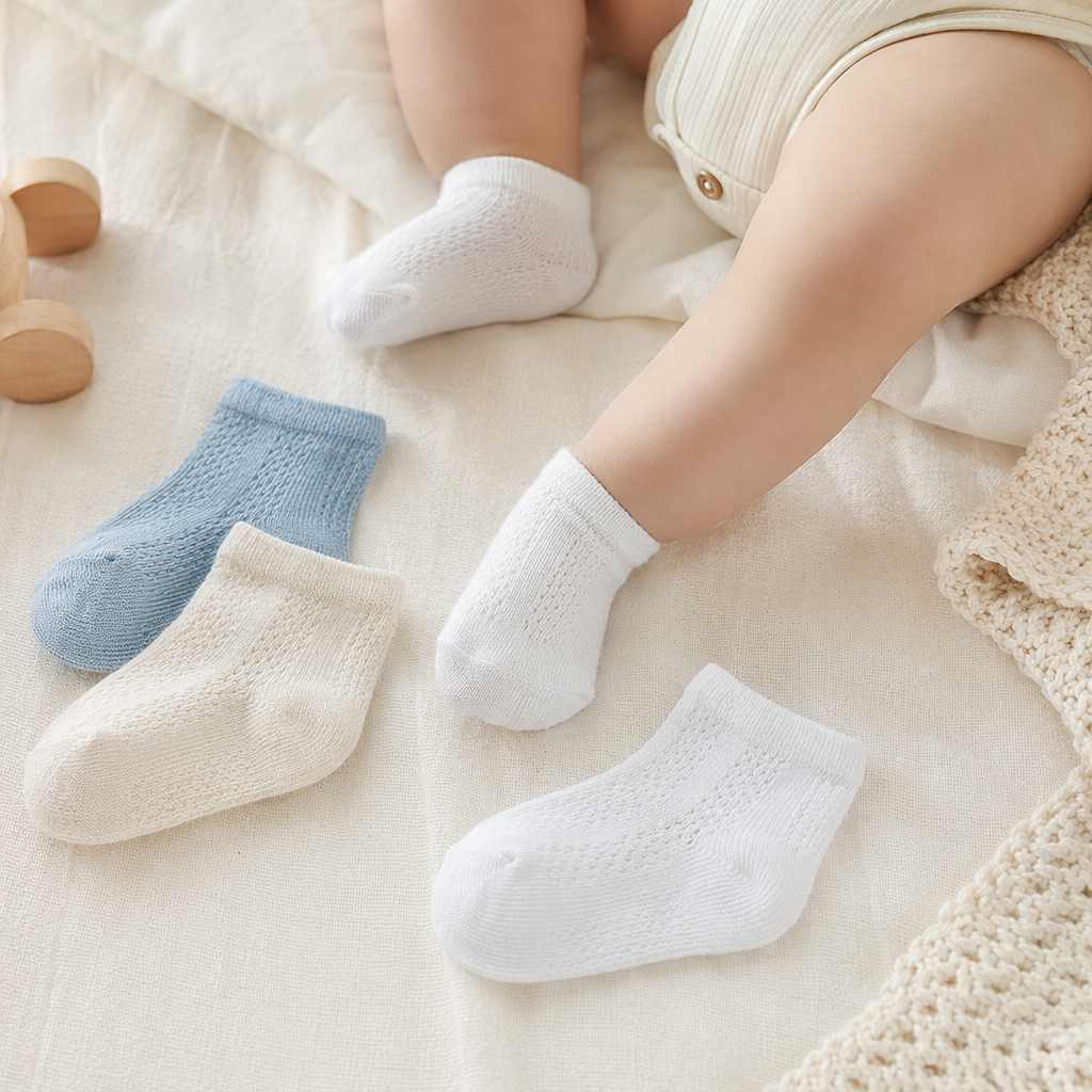 Four pairs of light-colored knitted short socks made of pure cotton, breathable and sweat-absorbent, both men's and women's basic style details Picture