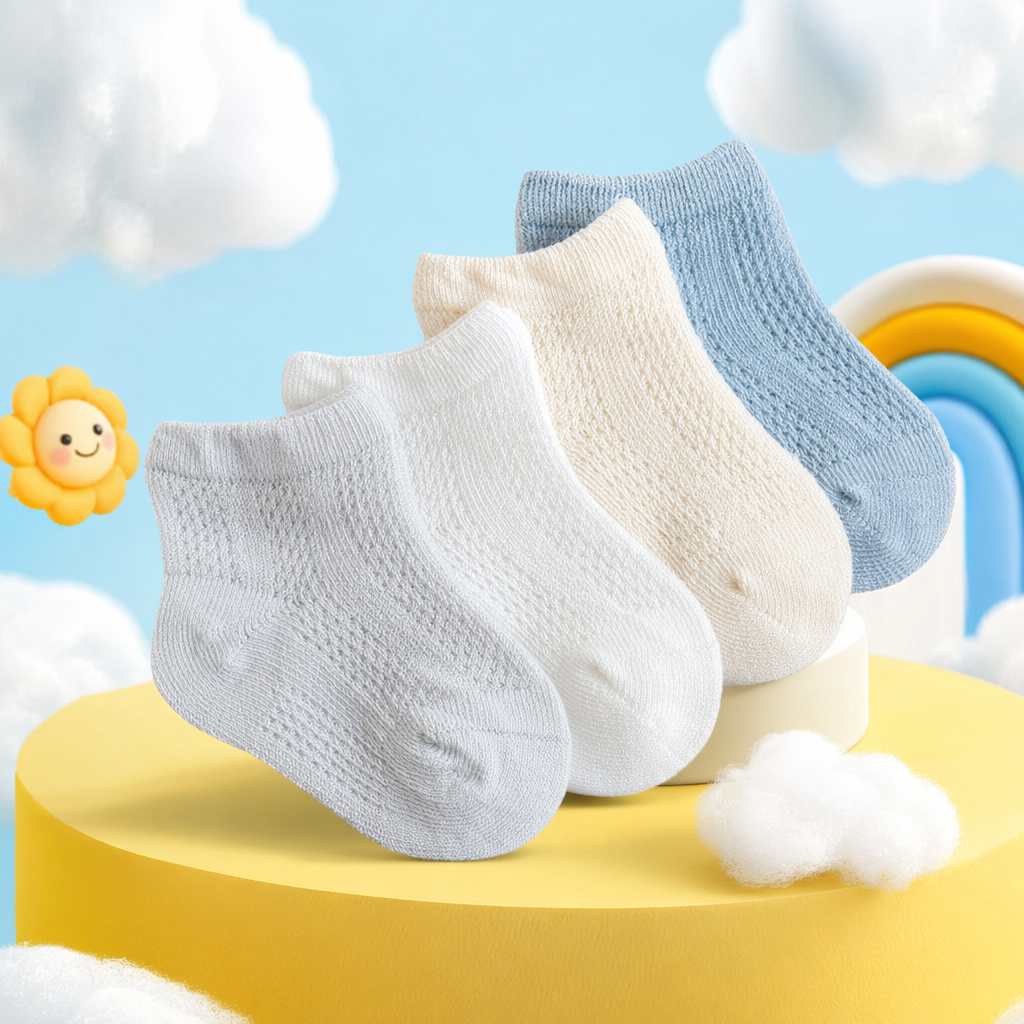 Four pairs of light-colored knitted short socks made of pure cotton, breathable and sweat-absorbent, both men's and women's basic style Specification image