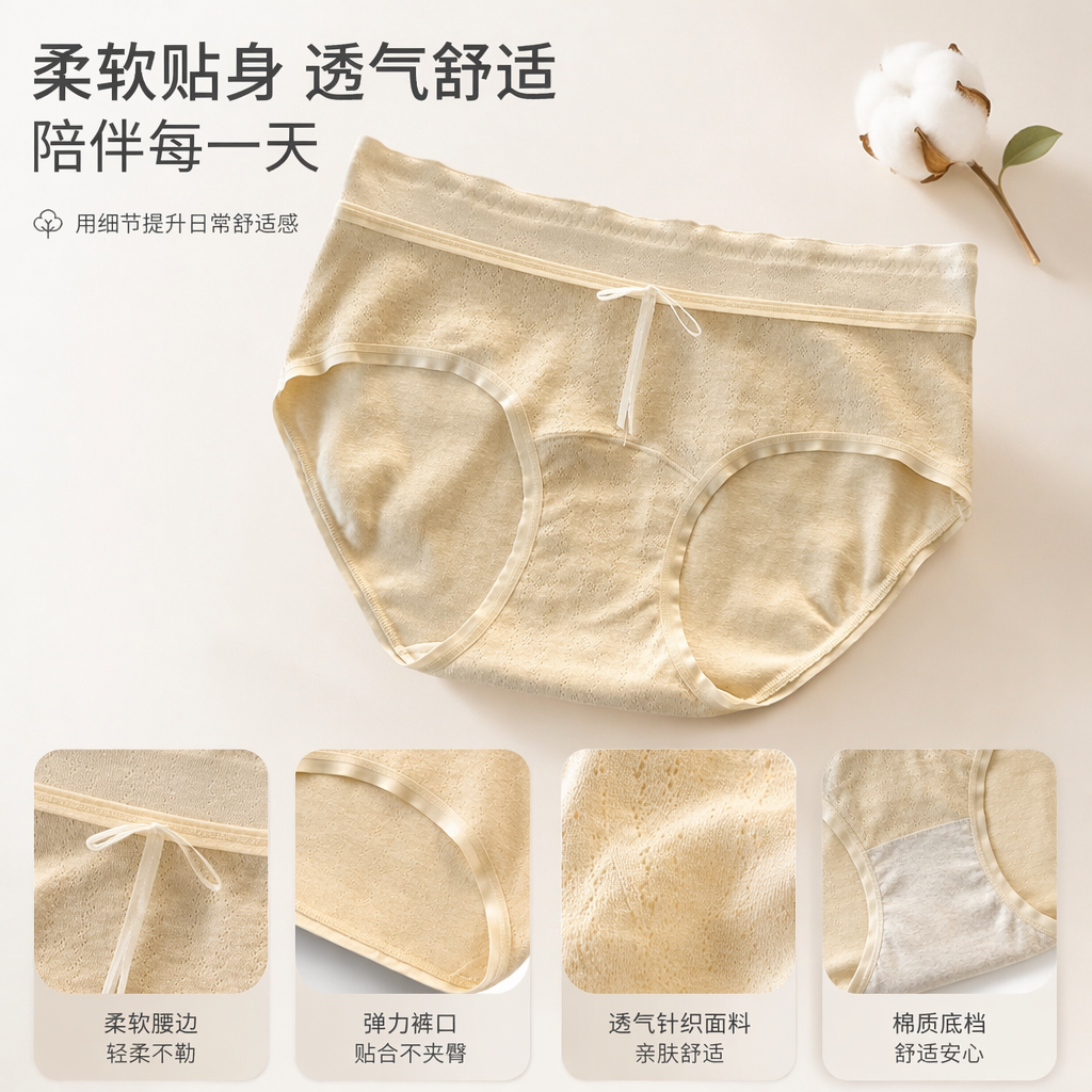 女士高腰三角内裤 纯棉透气舒适无痕