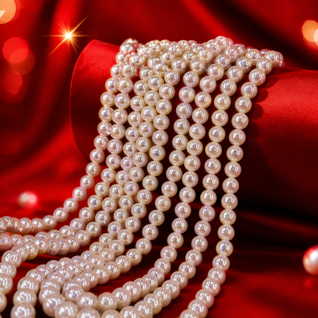 A golden pearl beaded hand-woven necklace is a fashionable and versatile accessory Specification image