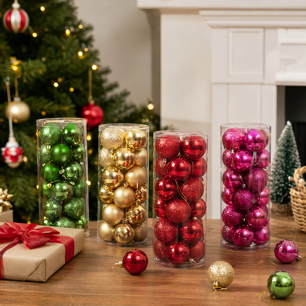 Colorful Christmas ball decorations, festive atmosphere hanging ornaments, multi-color mixed festive decor details Picture