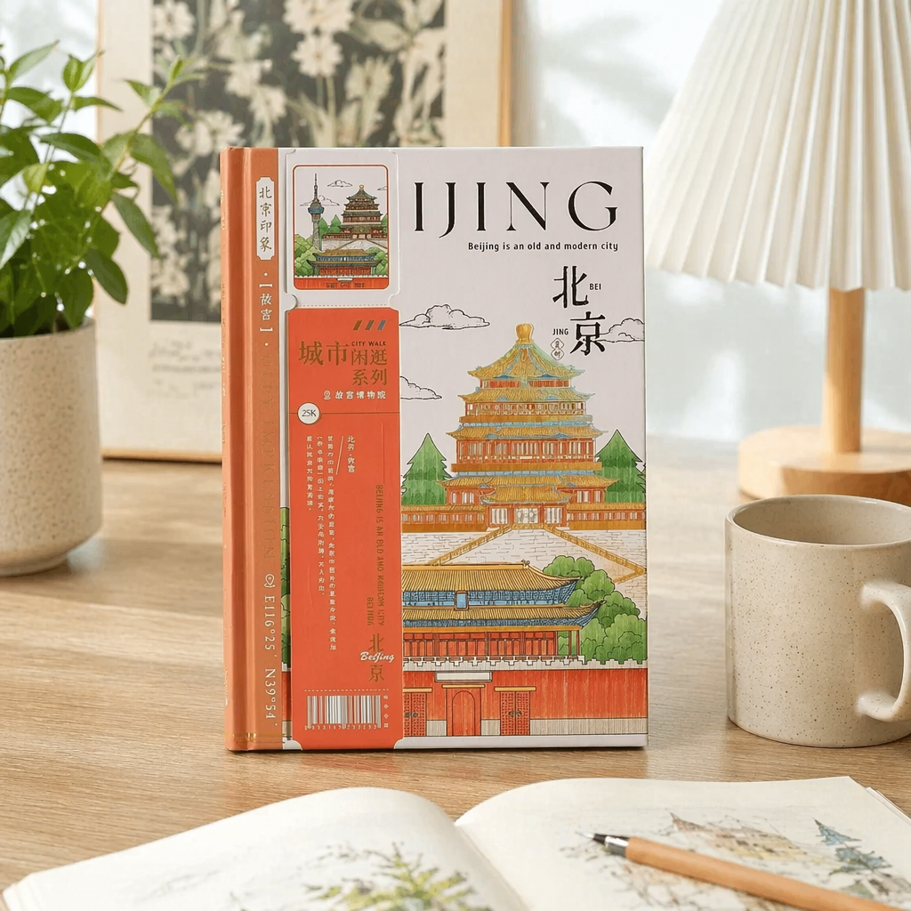 "Beijing Impression: City Stroll Series Illustration Books with Orange and White covers featuring the Temple of Heaven and the landmarks of the Forbidden City. details Picture