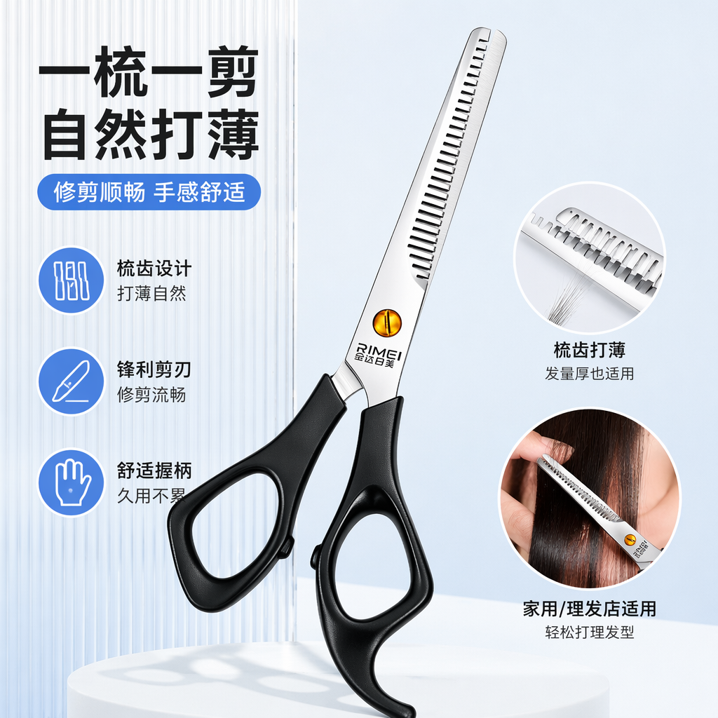 黑色手柄专业修发剪刀 304不锈钢锋利耐用