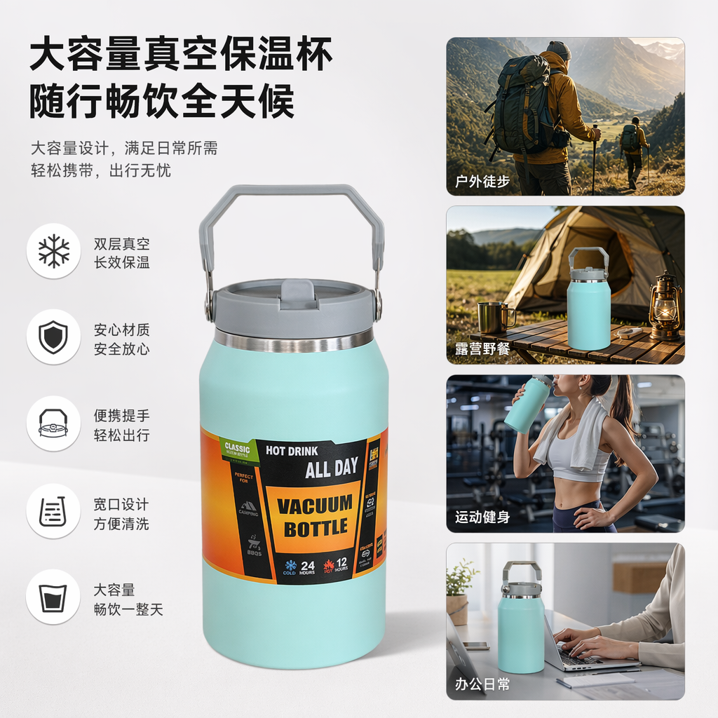 500ml large capacity color insulated cup, suitable for outdoor mountain climbing and office use, with leak-proof design