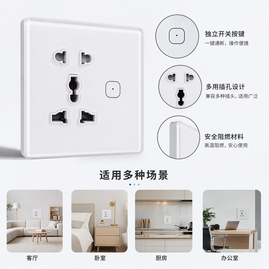 一开多功能5孔多孔智能开关 家用墙壁开关 HomeKit，matter，米家