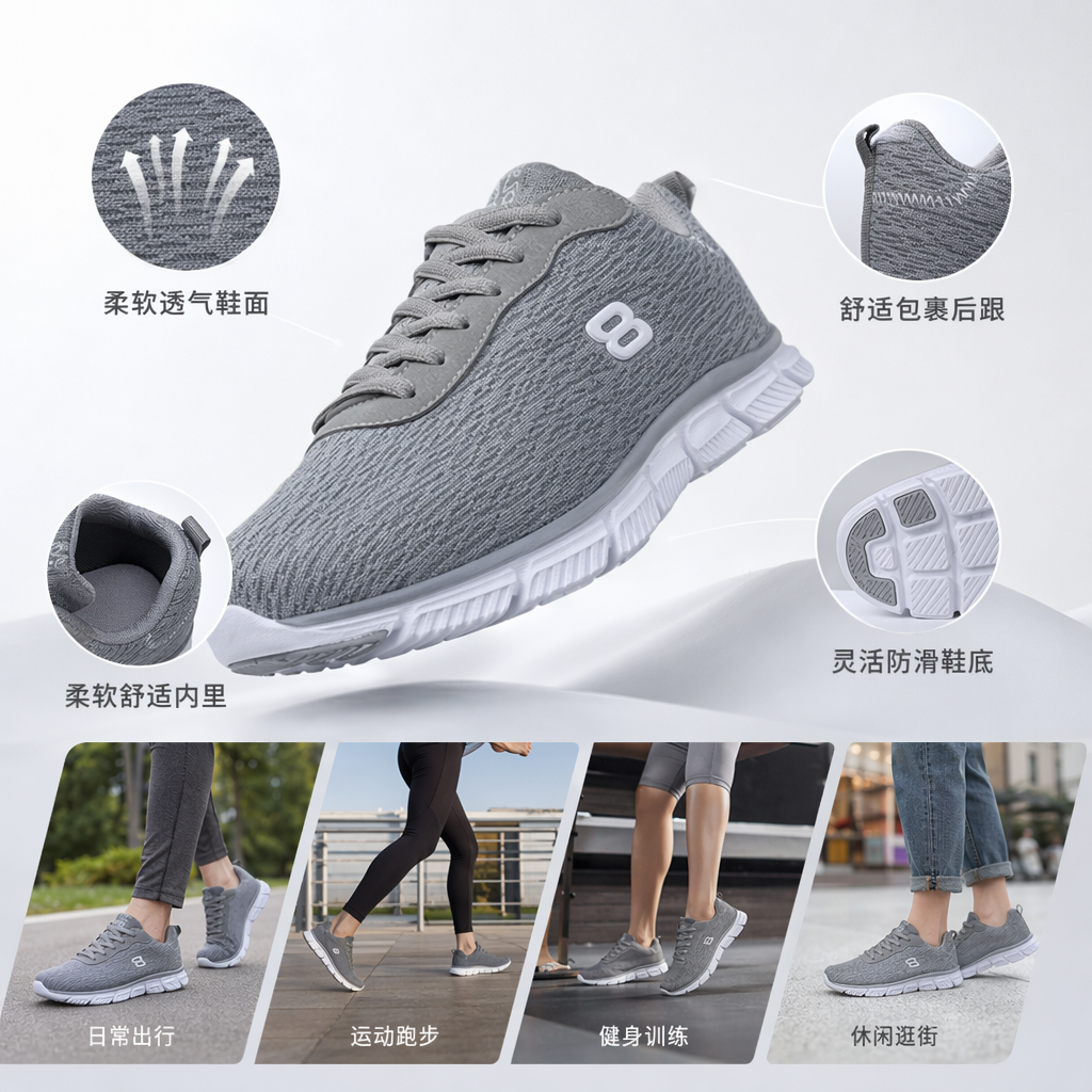 灰色黑色双色运动鞋 男女同款透气轻便跑步鞋
