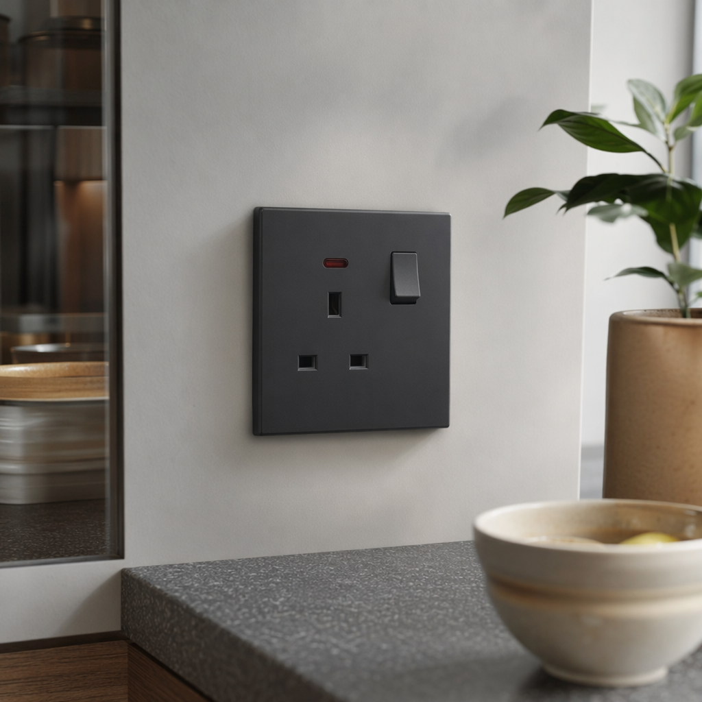 T6 grey and gold 13A wall socket, suitable for both home and office use details Picture