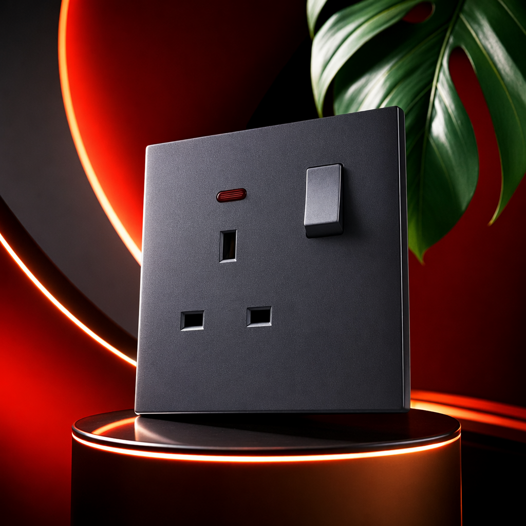 T6 grey and gold 13A wall socket, suitable for both home and office use Specification image