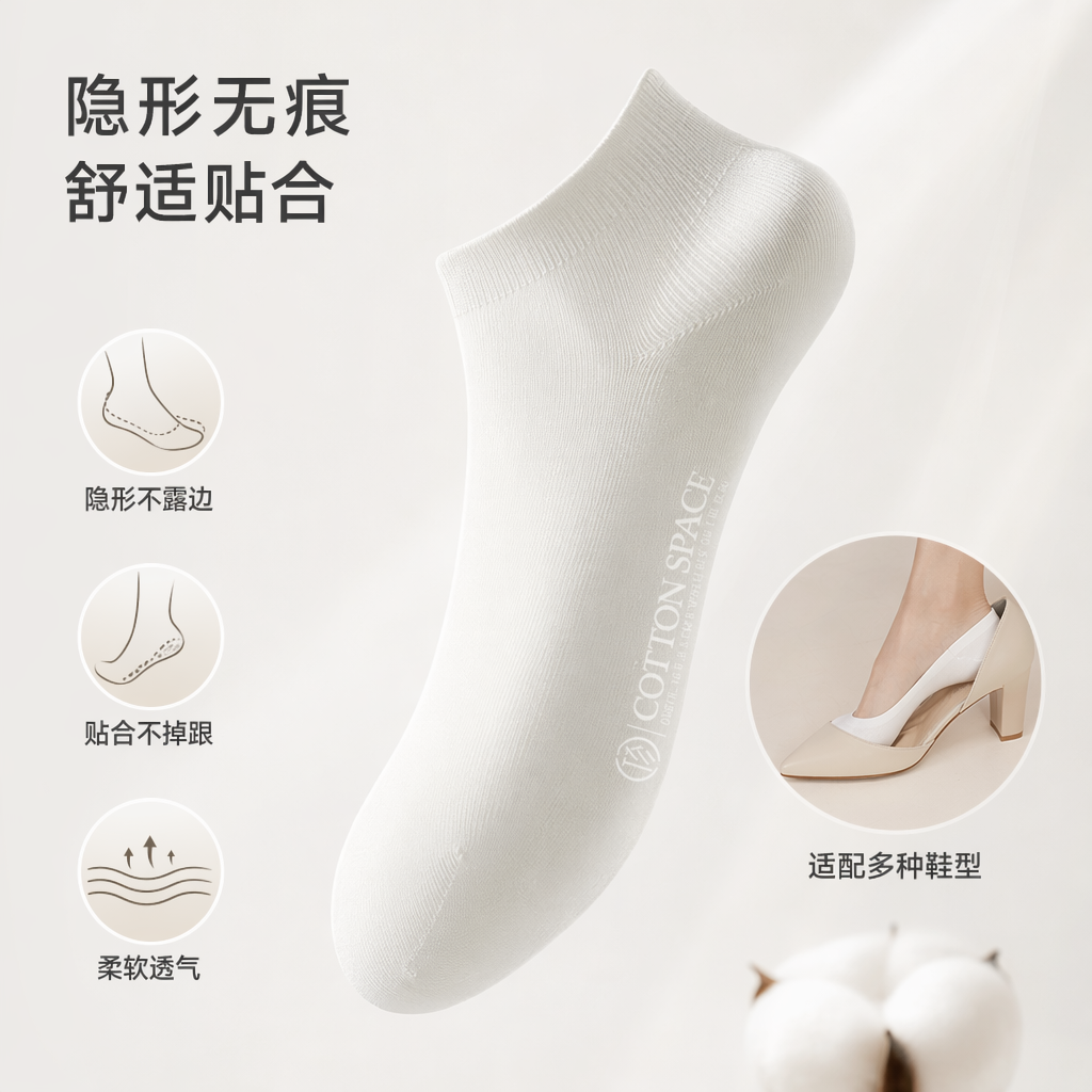 纯棉白色袜子男女同款中筒袜透气吸汗舒适日常穿搭