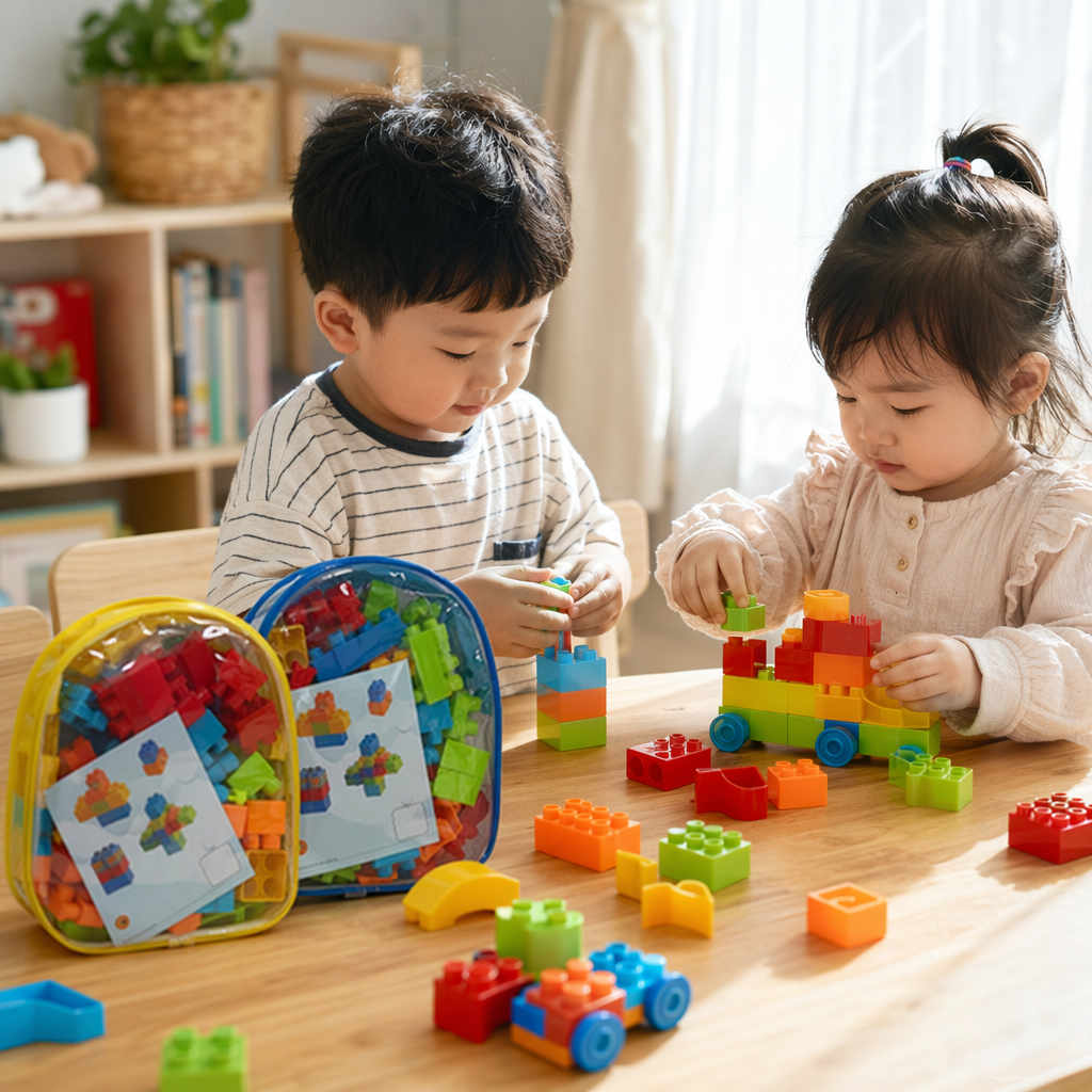 彩色积木块 儿童益智拼插玩具 安全圆角大颗粒早教启蒙套装产品图